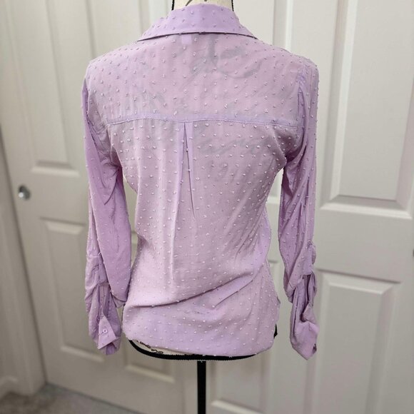 Women's Sheer Lavender Button-Up Blouse with Raised Hearts & Long-Sleeves - Picture 6 of 8